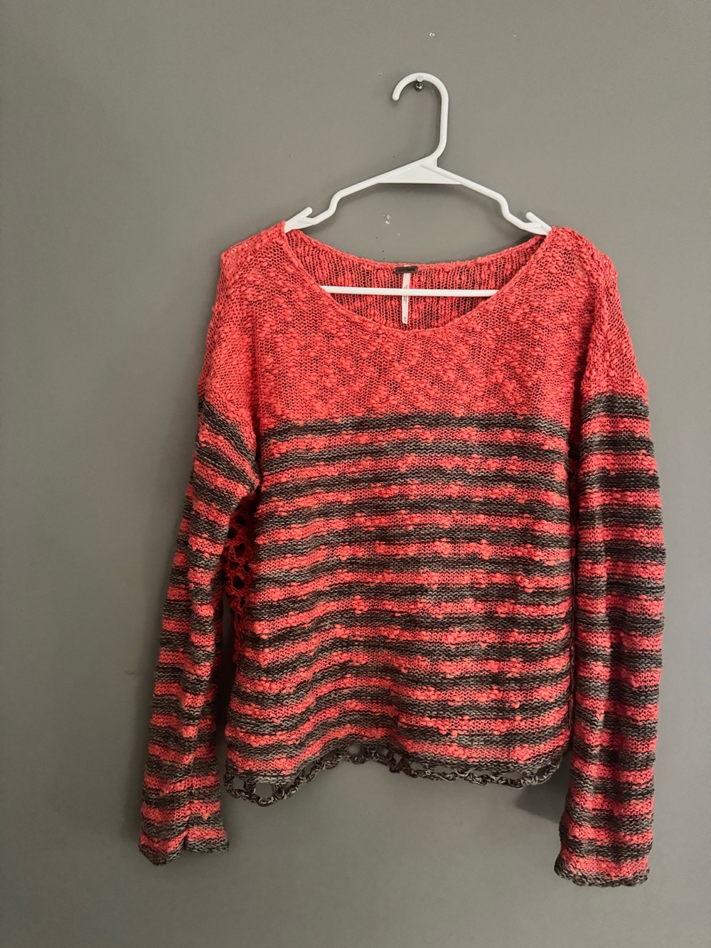Free People Coral and Charcoal Striped Knit Sweater